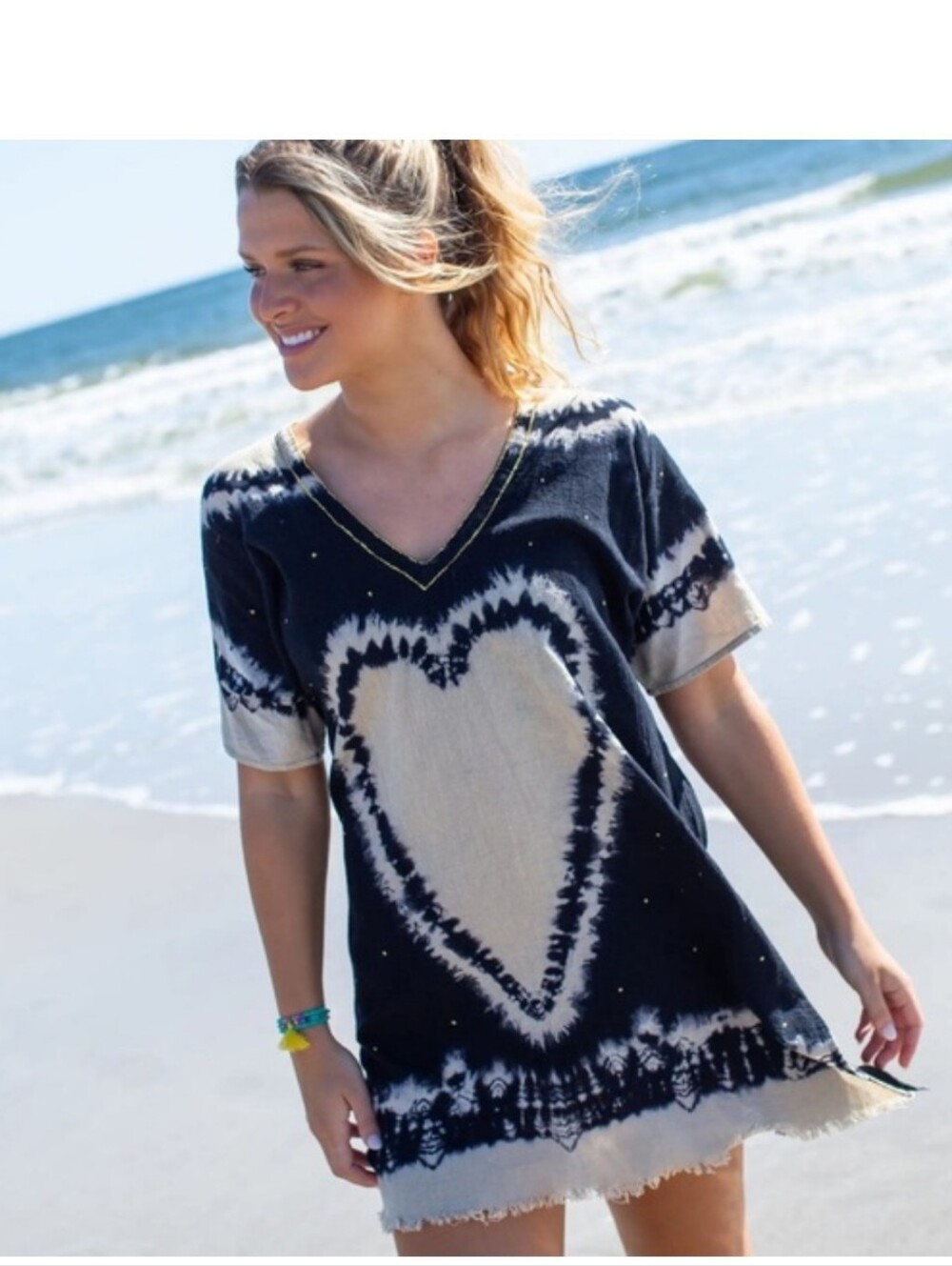 Natural Life Sayulita Cotton Indigo Caftan Cover Up Dress OS Swim Beach